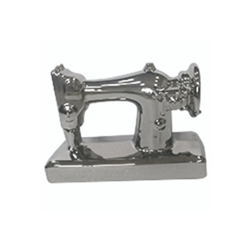 Estátua Decorativa Cerâmica Máquina de Costura Sewing Machine Prata - 22 cm