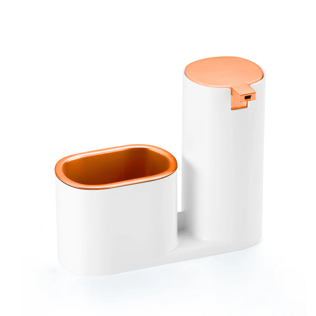 Dispenser Detergente Bucha Linha Conceito Branco e Rose Gold