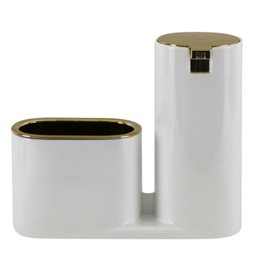 Dispenser Porta Detergente com Bucha Linha Conceito Branco com Dourado - Image 6