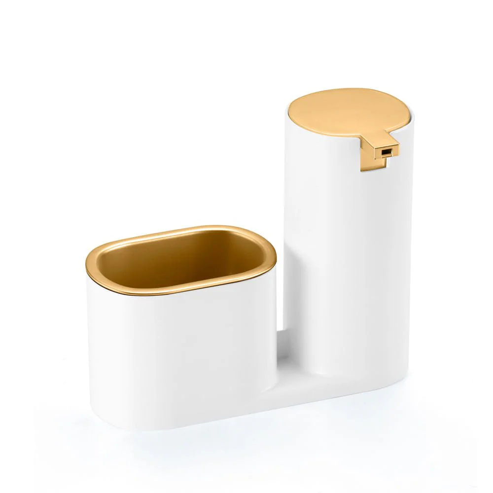 Dispenser Porta Detergente com Bucha Linha Conceito Branco com Dourado - Image 7