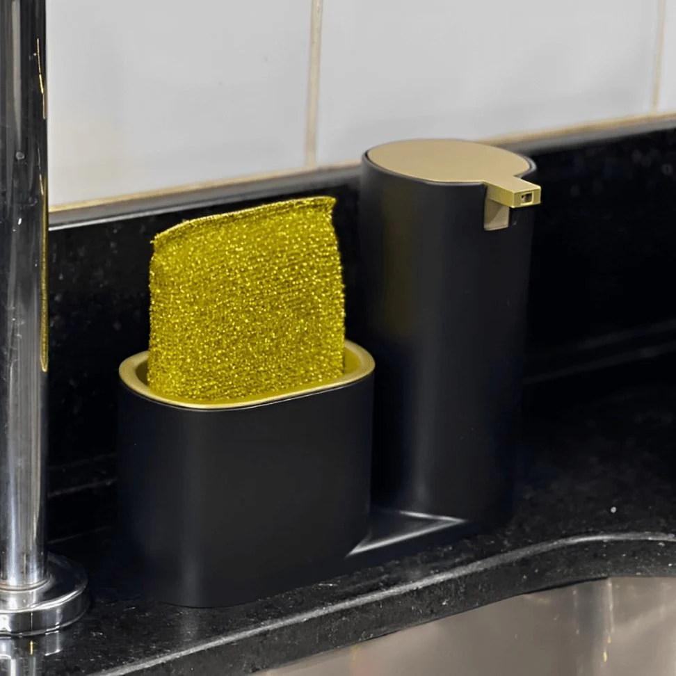 Dispenser para Detergente com Bucha Linha Conceito Preto com Dourado - Image 3
