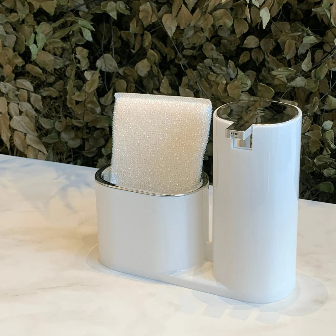 Dispenser Para Detergente E Bucha Branco Com Cromado Linha Conceito - Image 2
