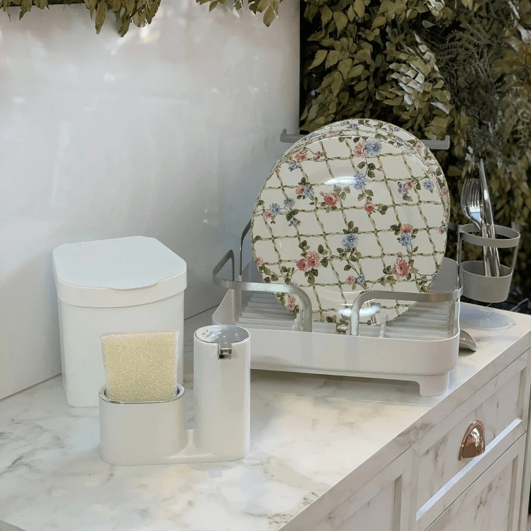 Dispenser Para Detergente E Bucha Branco Com Cromado Linha Conceito - Image 5
