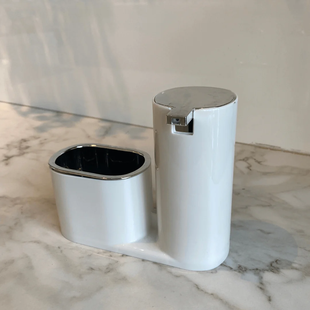 Dispenser Para Detergente E Bucha Branco Com Cromado Linha Conceito - Image 6