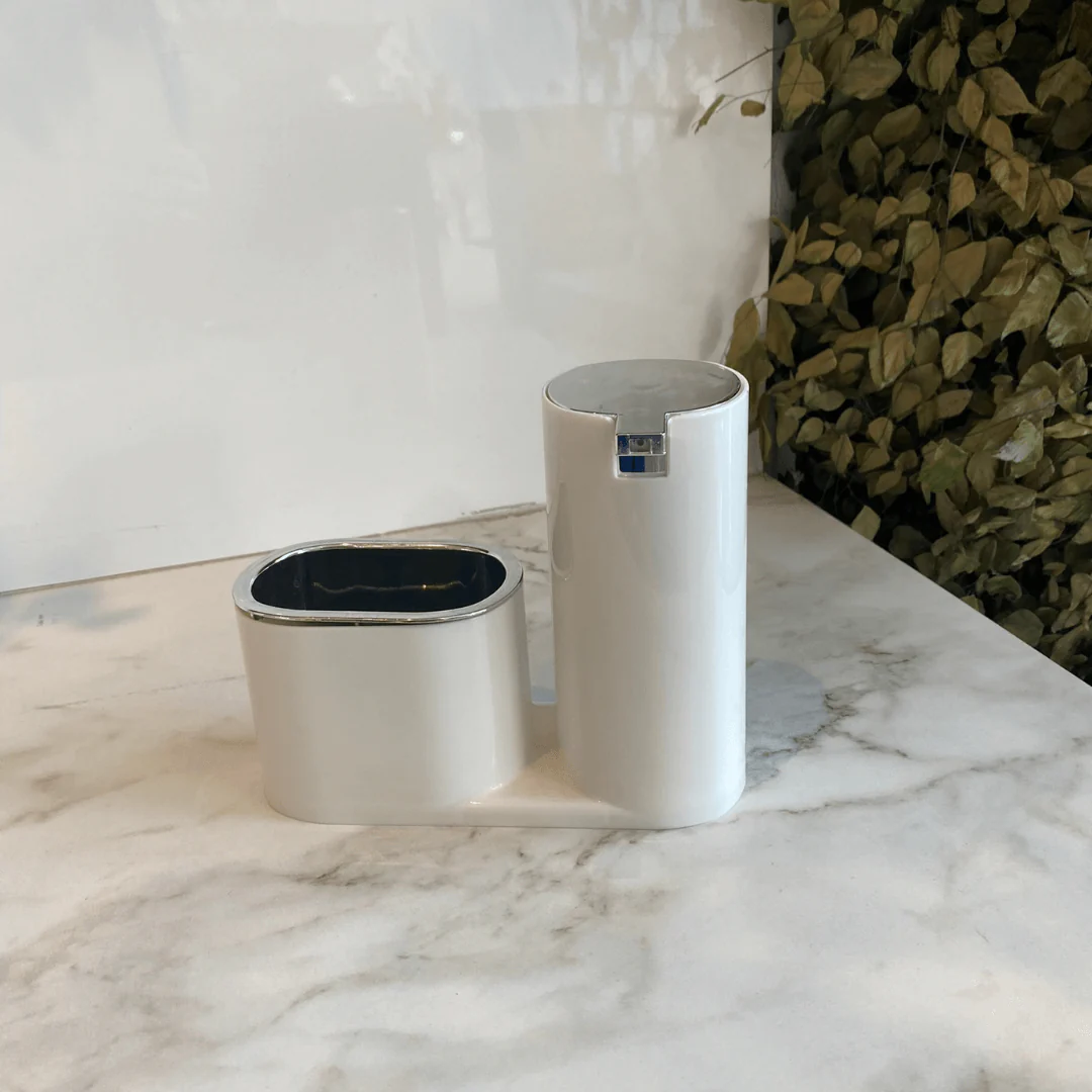 Dispenser Para Detergente E Bucha Branco Com Cromado Linha Conceito - Image 7