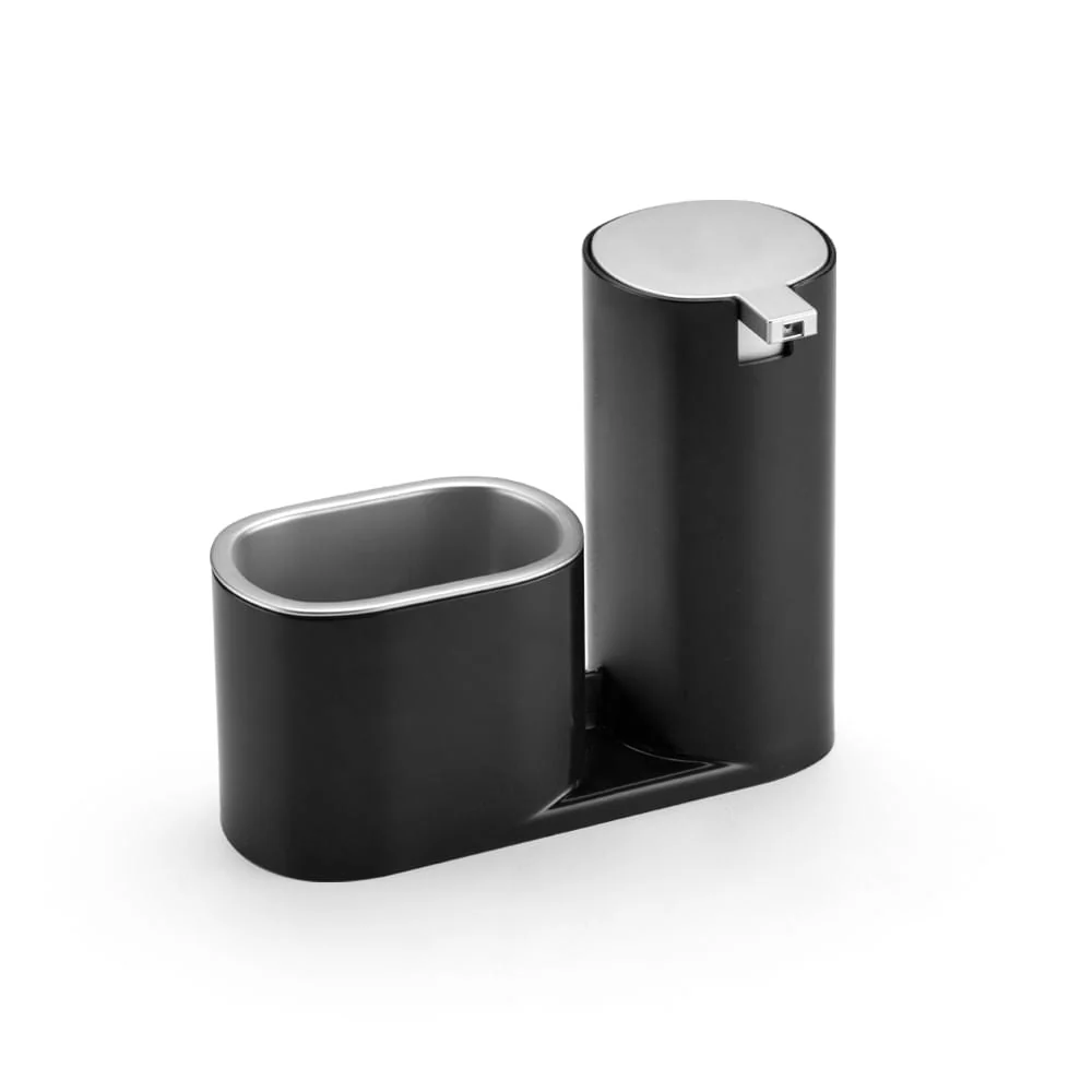Dispenser Para Detergente E Bucha Preto Com Cromado Conceito - Image 4