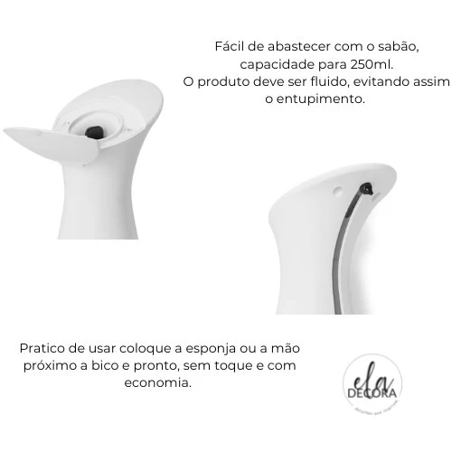 Dispenser Porta Detergente Automático com Sensor Otto com Suporte Esponja Branco 250ml - Image 3