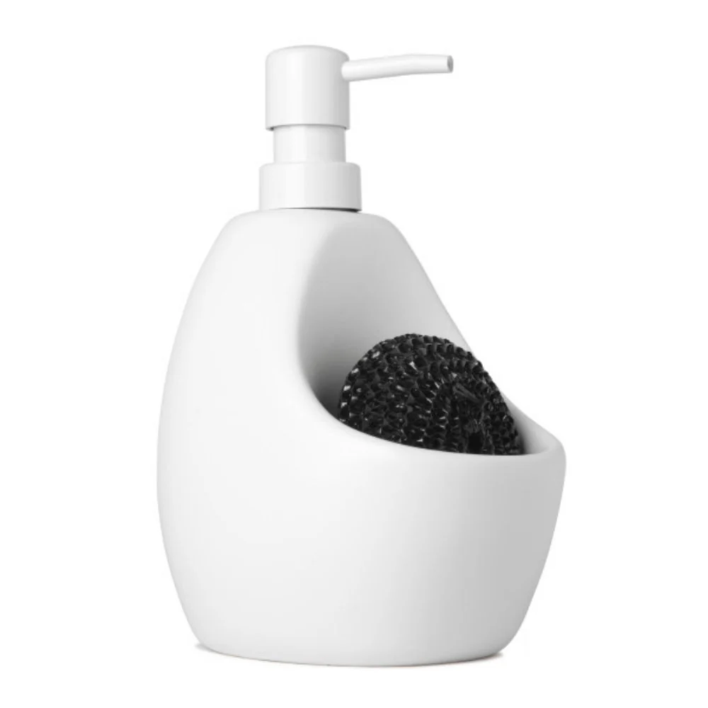 Dispenser Porta Detergente com Esponja Joey Umbra Cerâmica Branco - 591ml - Image 4