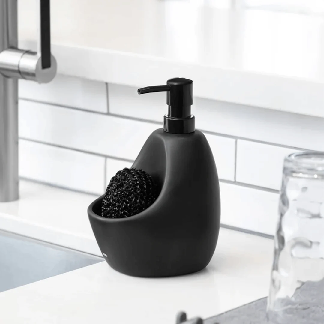 Dispenser Porta Detergente com Esponja Joey Cerâmica Preto 591ml