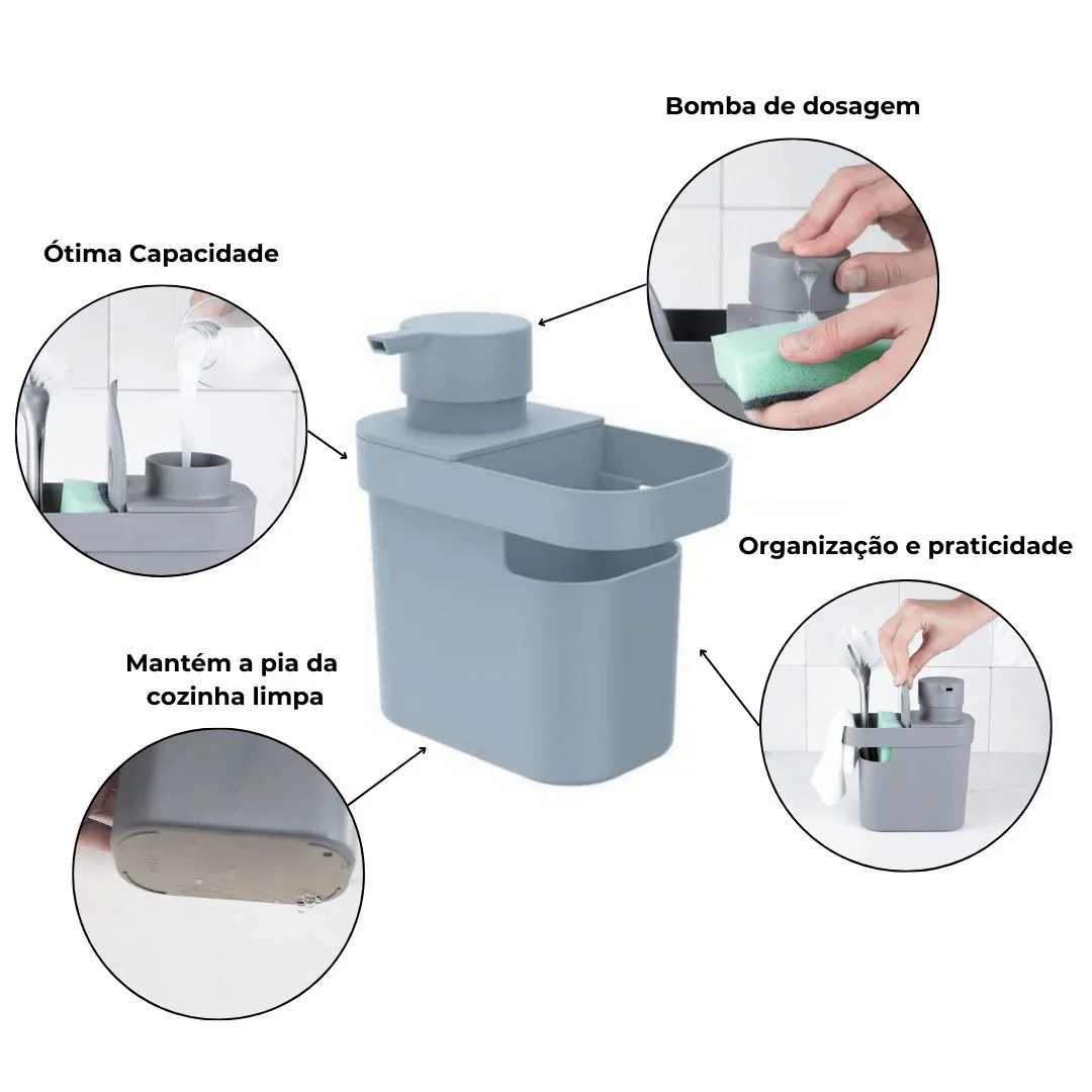 Dispenser Porta Detergente e Organizador de Pia Trium Azul Glacial 650 Ml - Image 6