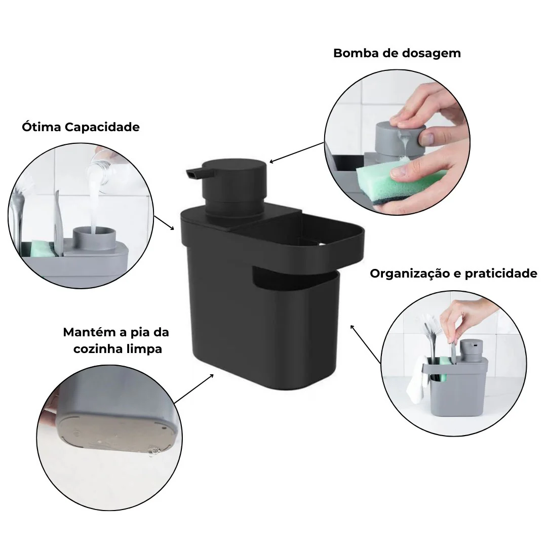 Dispenser Porta Detergente e Organizador de Pia Trium Preto 650 Ml - Image 6