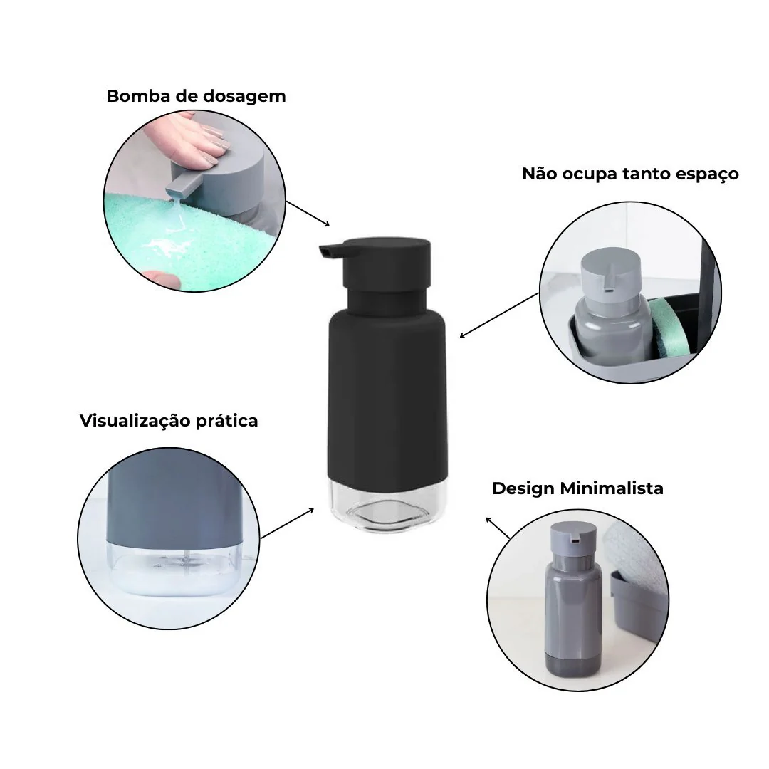 Dispenser Porta Detergente Premium Trium 500ml Preto Fechado - Image 5