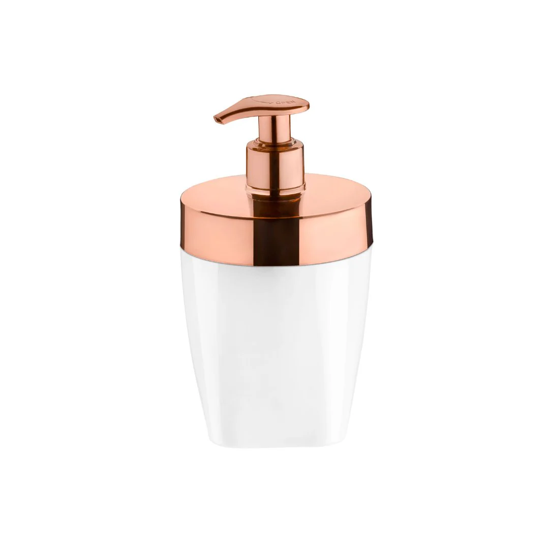 Dispenser Porta Sabonete Liquido Branco com Rose Gold 16cm