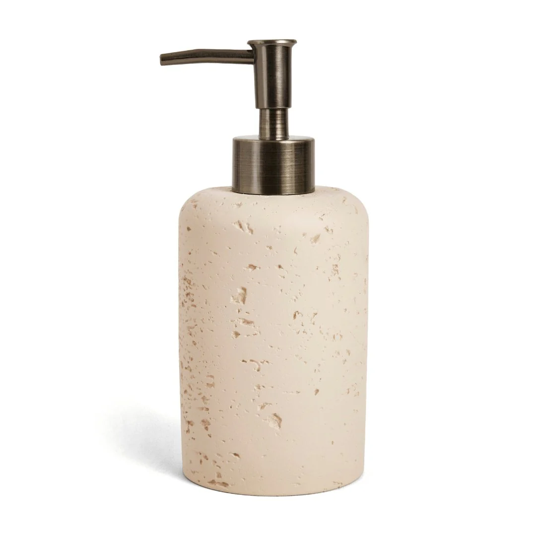 Dispenser Porta Sabonete Liquido em CImento Bege e Dourado