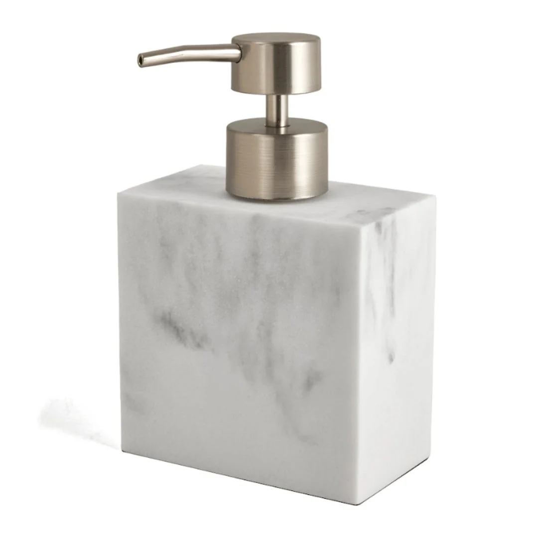 Dispenser Porta Sabonete Liquido em Poliresina Branco Marmorizado 15cm - Image 3