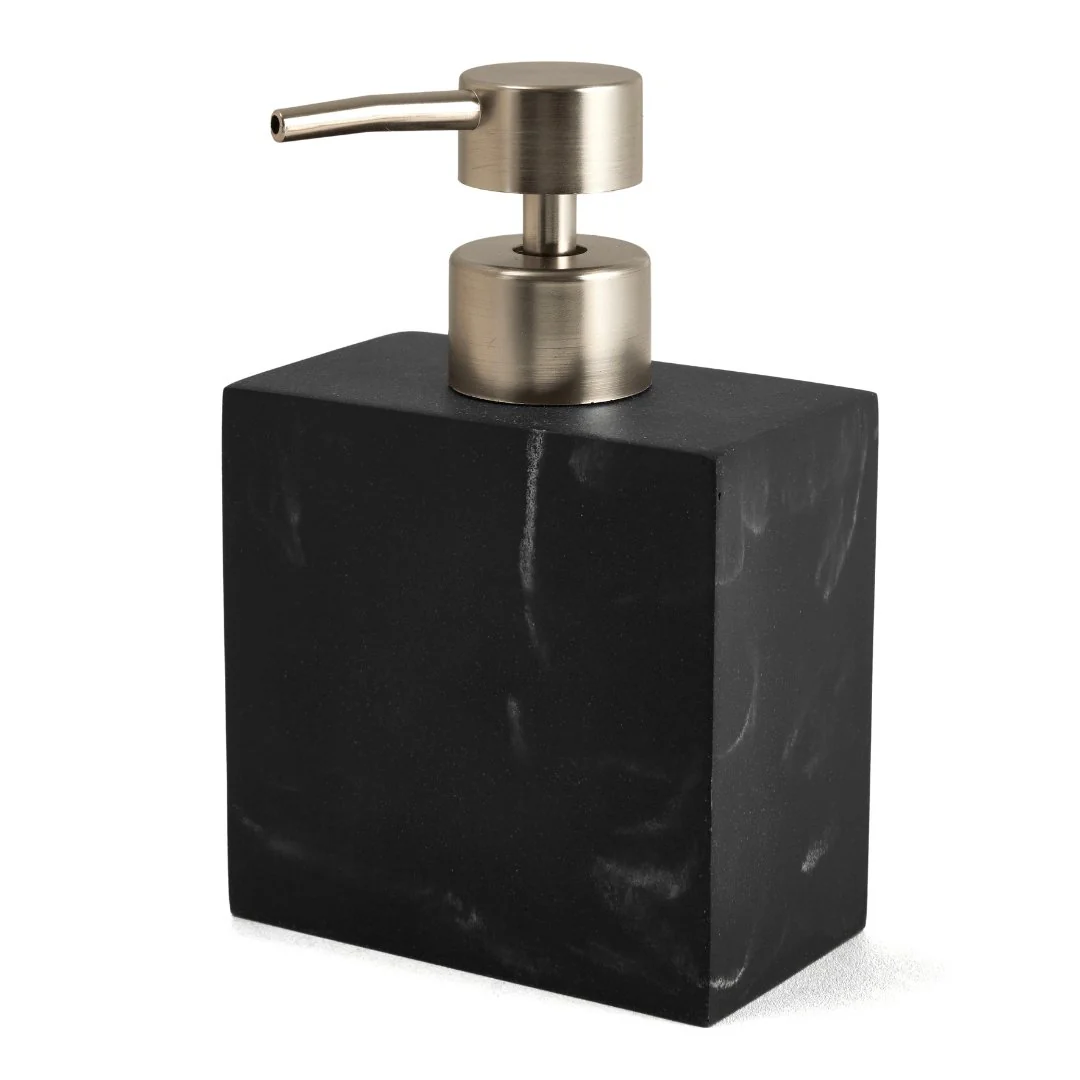 Dispenser Porta Sabonete Liquido em Poliresina Preto Marmorizado 15cm
