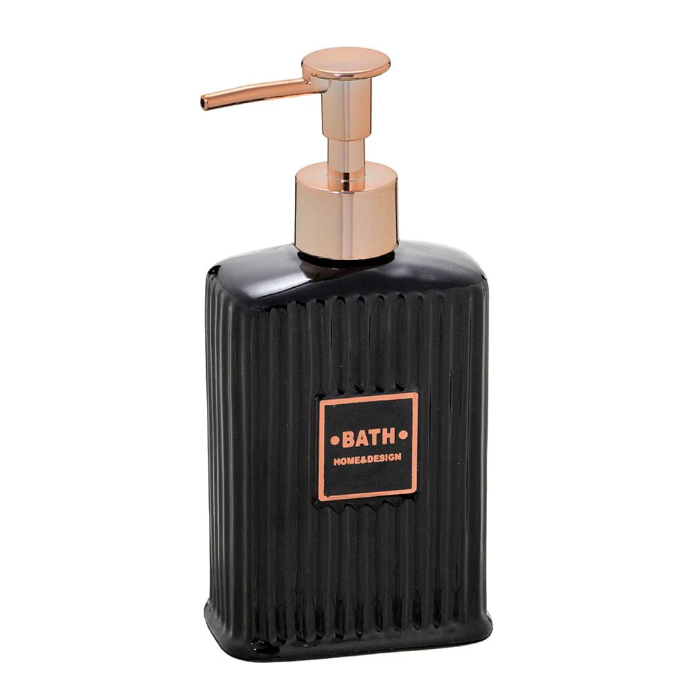 Dispenser Porta Sabonete Liquido Preto e Rose Gold