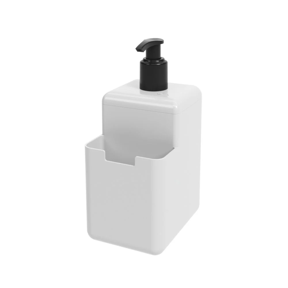 Dispenser de Detergente Single com Porta Esponja Bucha Branco - 500ml