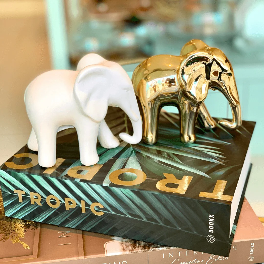 Elefante de Cerâmica Dourado 13,5cm x 11,5cm - Image 2