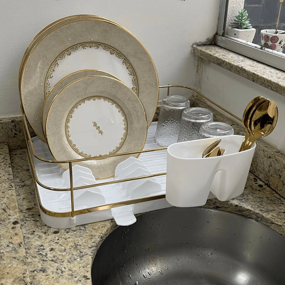 Escorredor de Louças Branco e Dourado com Bico - Image 3