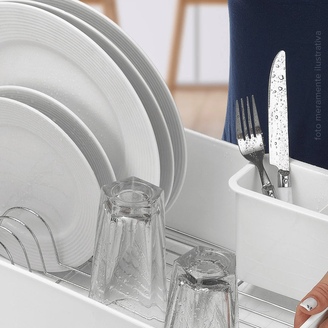 Escorredor de Louças Branco Com Porta Talheres e Bico Para Escoamento de Água - Image 3