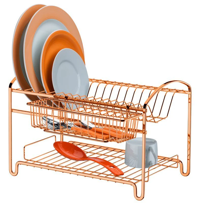 Escorredor de Louças Duplo 16 Pratos Aço Rose Gold - Image 11
