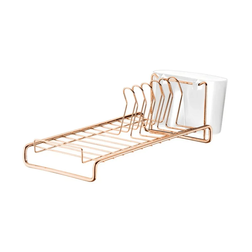 Escorredor de Louças Compacto Com Porta Talheres Branco e Rose Gold - Image 3