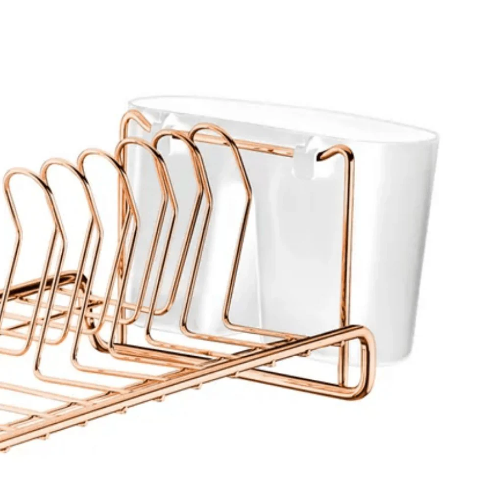Escorredor de Louças Compacto Com Porta Talheres Branco e Rose Gold - Image 4