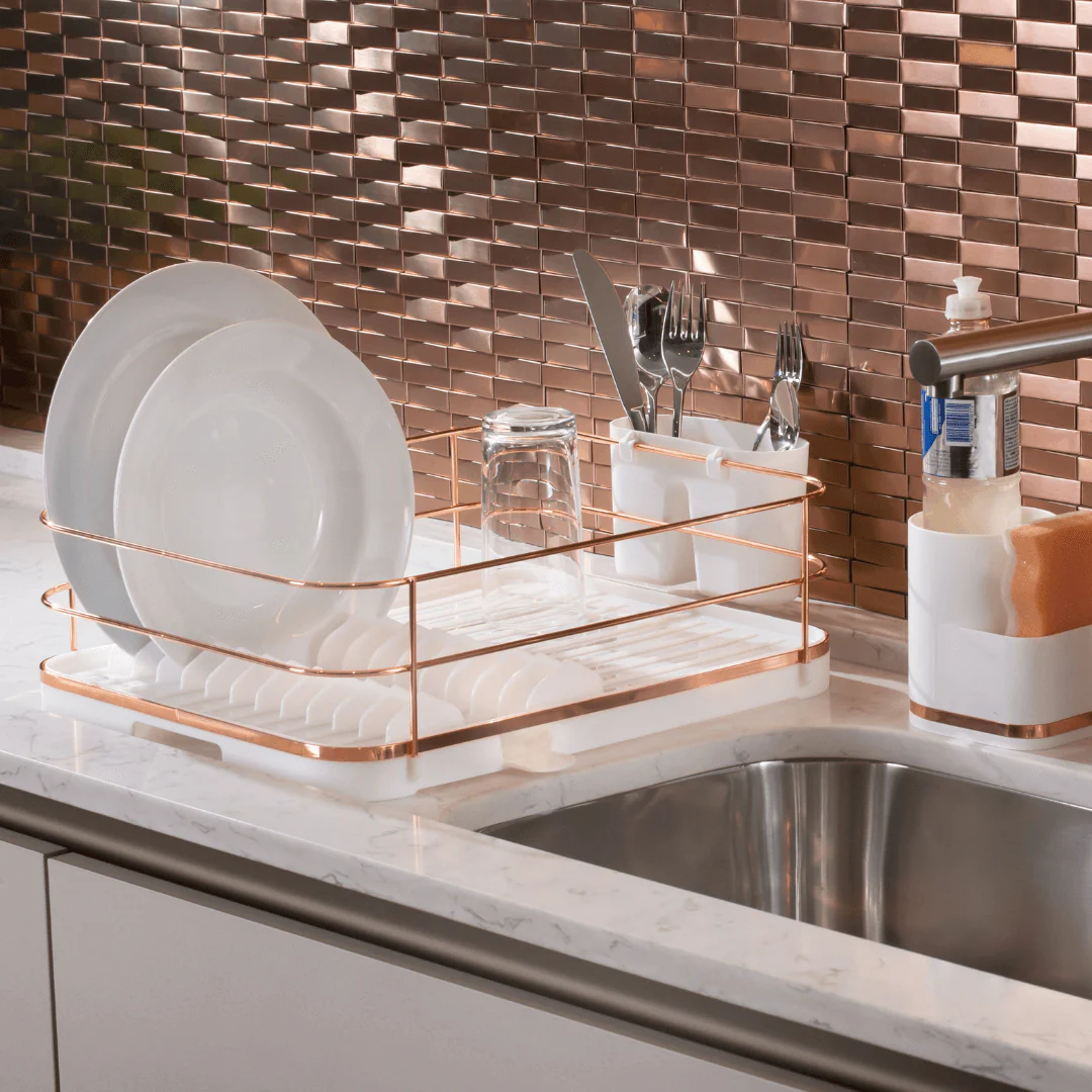 Escorredor de Louças Rose Gold Branco Com Porta Talheres - Image 4