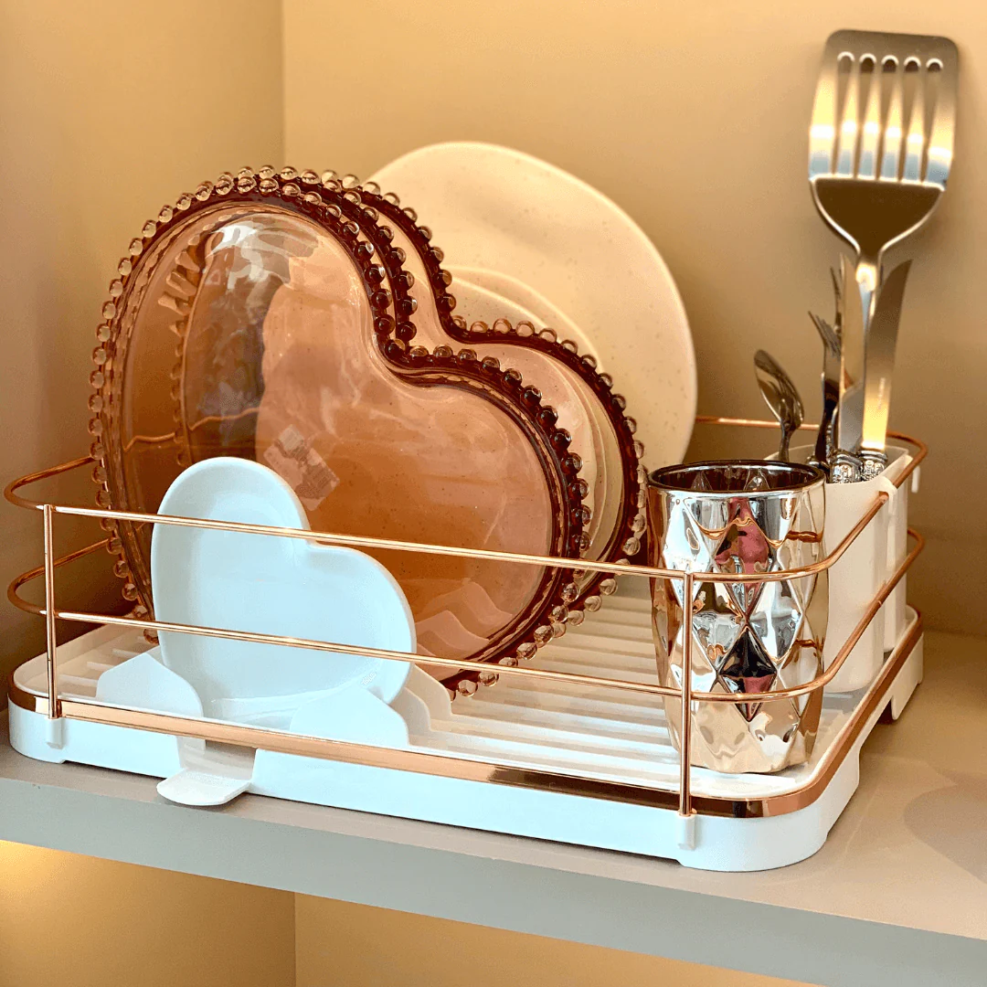 Escorredor de Louças Rose Gold Branco Com Porta Talheres - Image 5