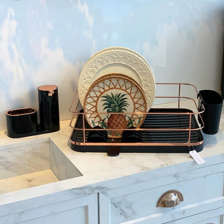 Escorredor de Louças Rose Gold Preto com Porta Talheres - Image 4