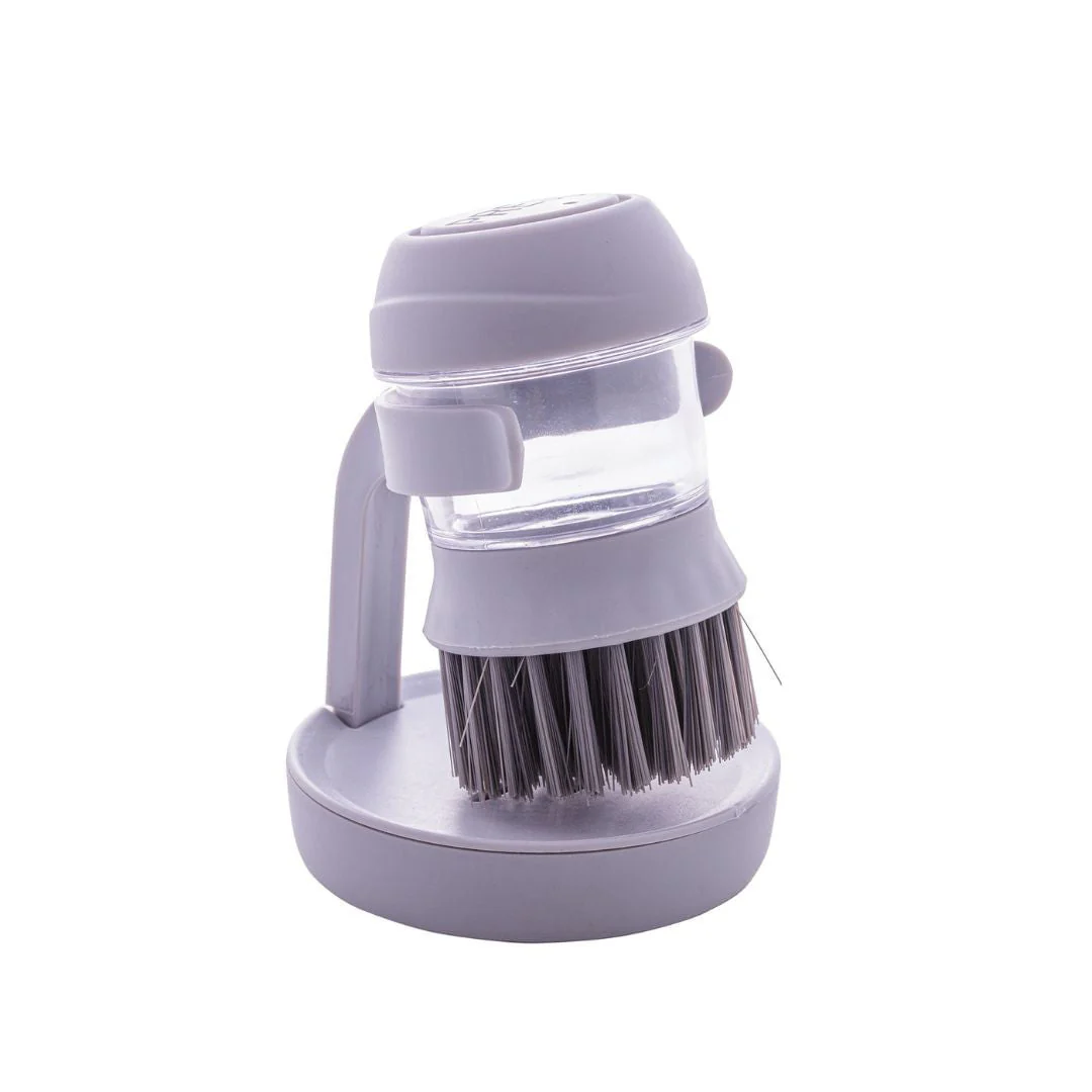 Escova para Limpeza de Plástico com Dispenser e Suporte Cinza 12,5cm
