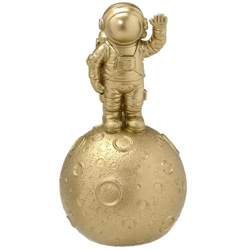 Escultura Astronauta Decorativo Dourado 17cm