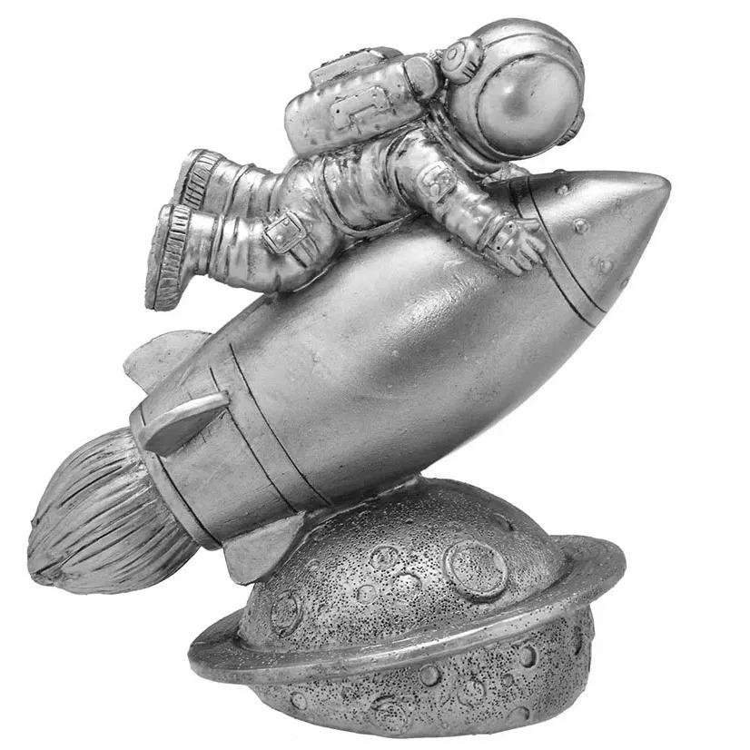 Escultura Astronauta Foguete Decorativo Cromado 14cm - Image 3
