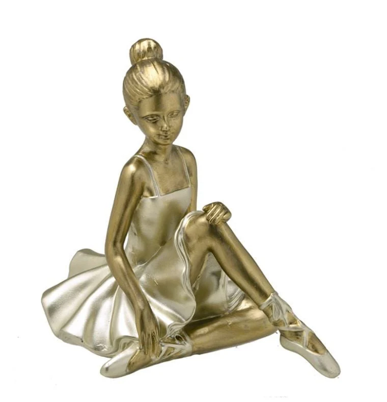 Escultura Bailarina Decorativa Dourada 18,5cm