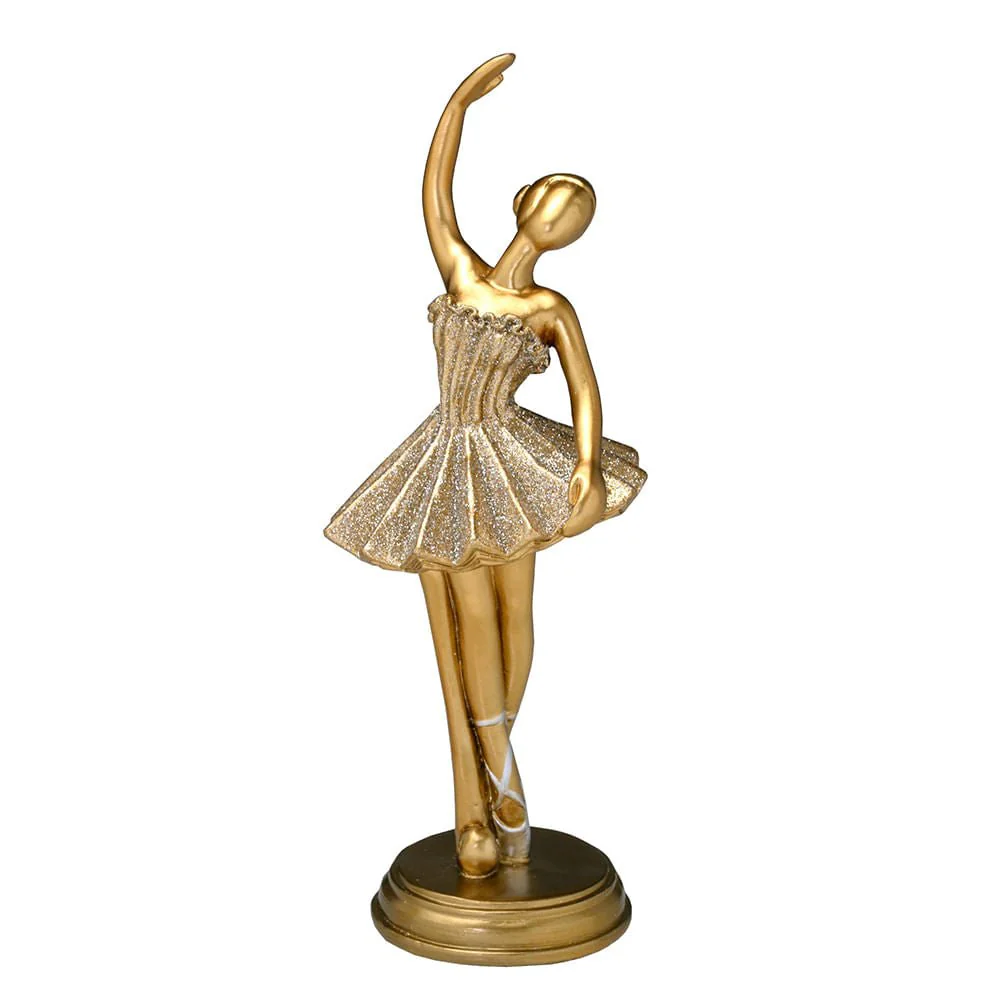 Escultura Bailarina Decorativa Dourada 19,5cm
