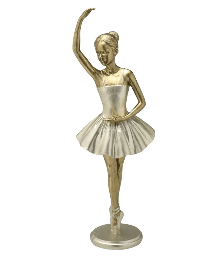 Escultura Bailarina Decorativa Dourada 28,5cm