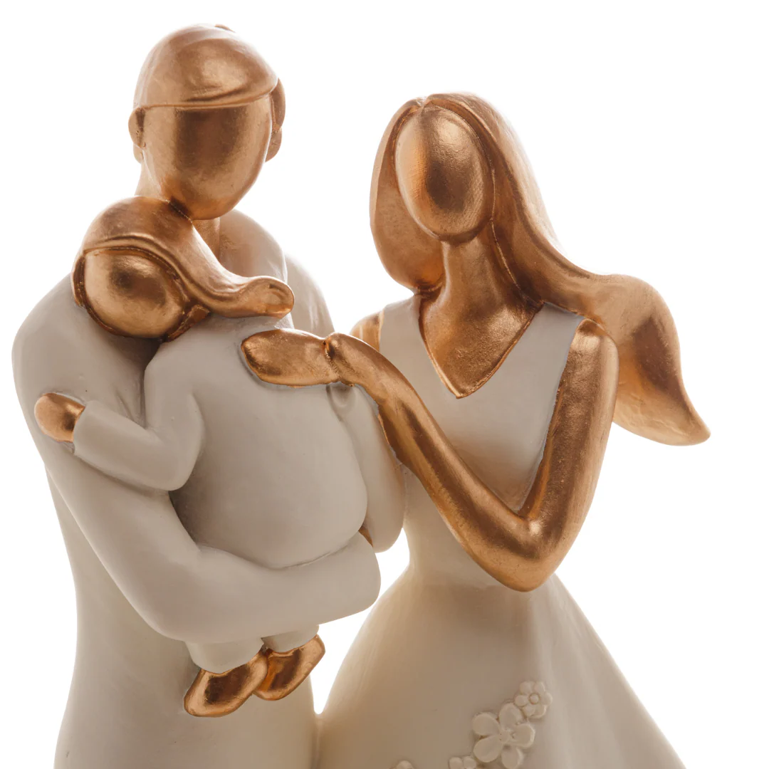 Escultura Familia de Resina Branco e Dourado 20cm - Image 4