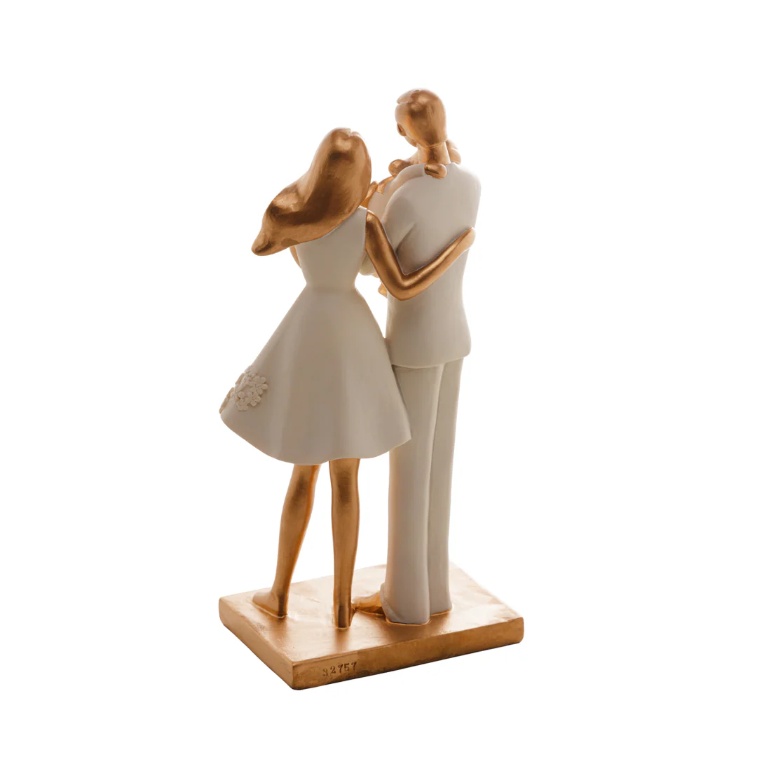 Escultura Familia de Resina Branco e Dourado 20cm - Image 5