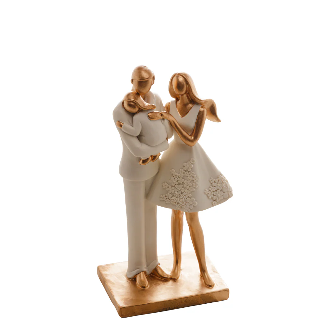 Escultura Familia de Resina Branco e Dourado 20cm - Image 6