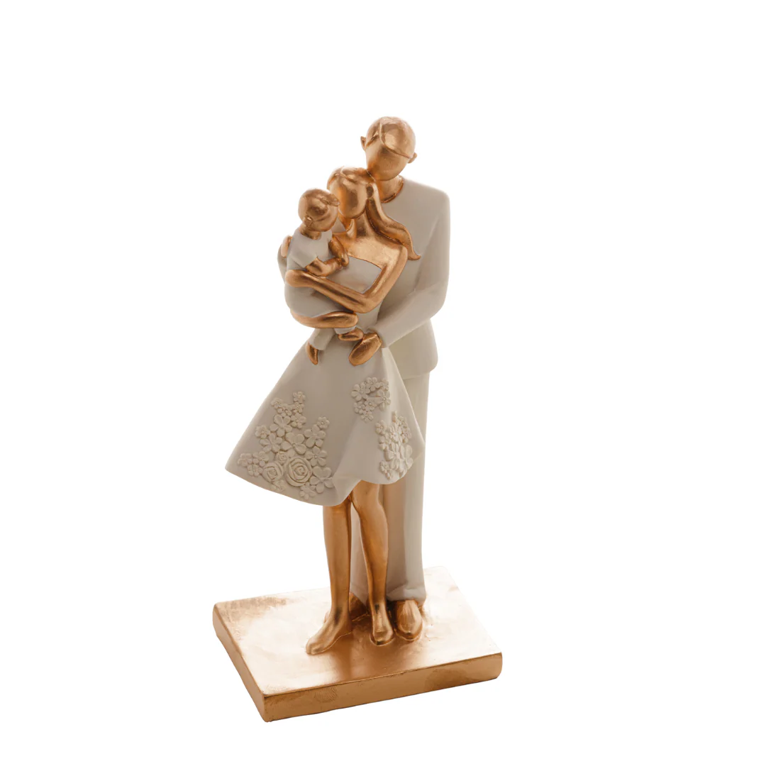 Escultura Familia Unida de Resina Branco e Dourado 20cm - Image 3