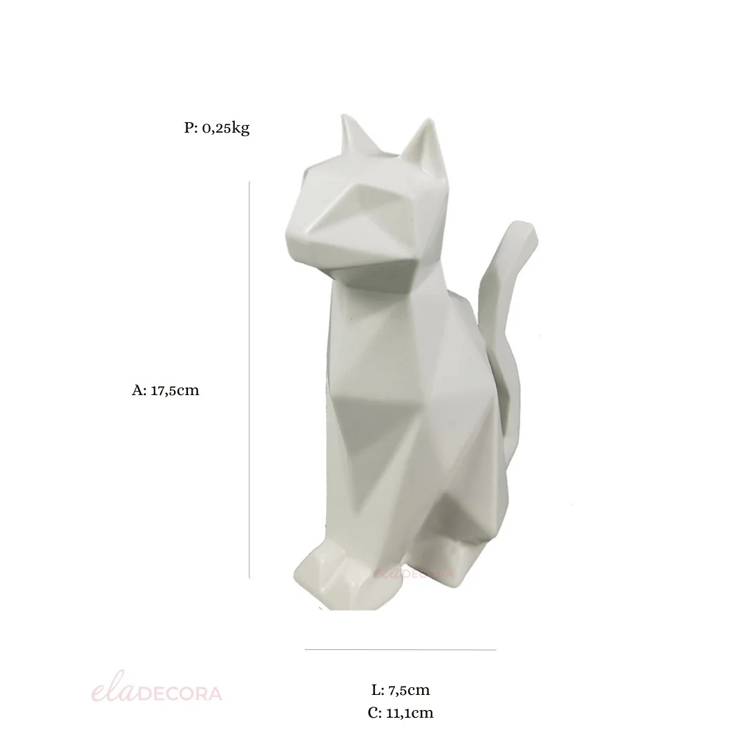 Escultura Gato de Cerâmica Geométrico Branco 17,5cm - Image 3