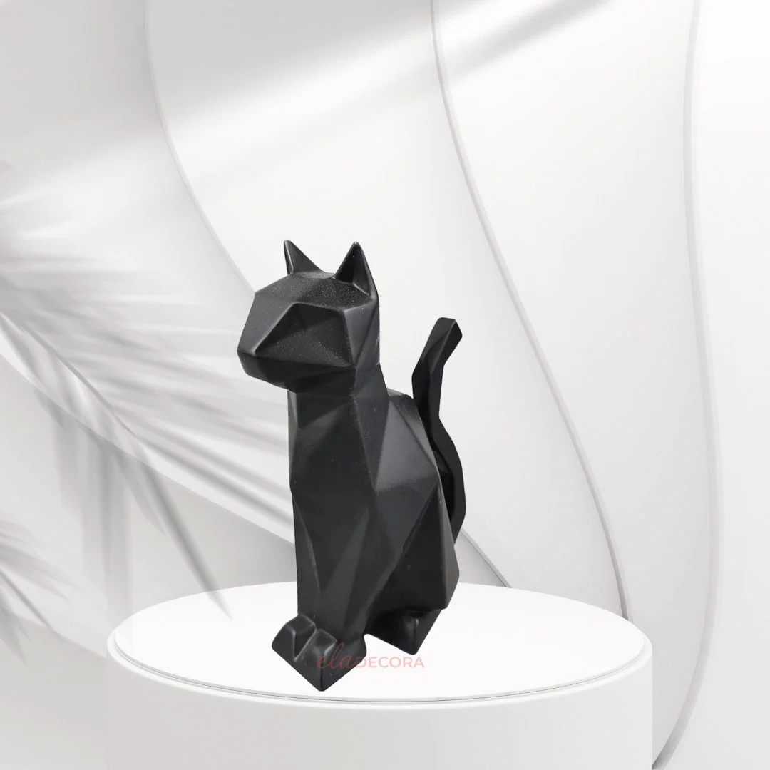 Escultura Gato de Cerâmica Geométrico Preto 17,5cm - Image 3