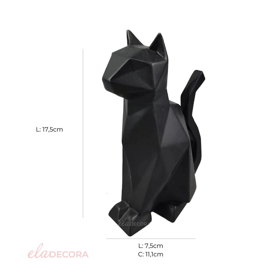 Escultura Gato de Cerâmica Geométrico Preto 17,5cm - Image 4