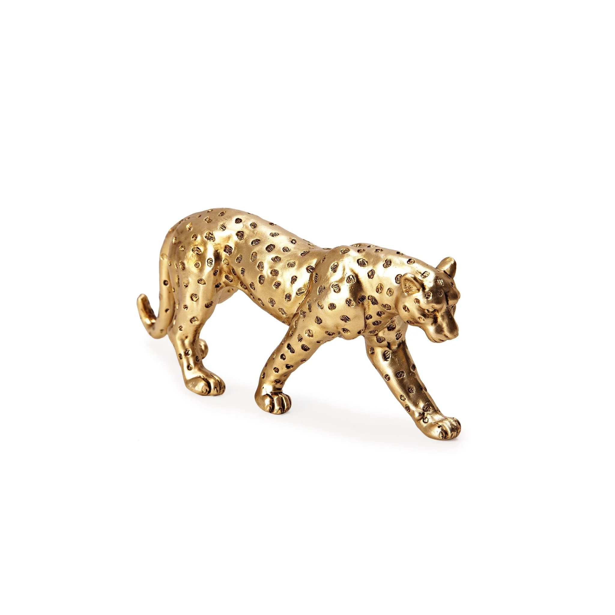 Escultura Leopardo em Poliresina Dourada 15cm