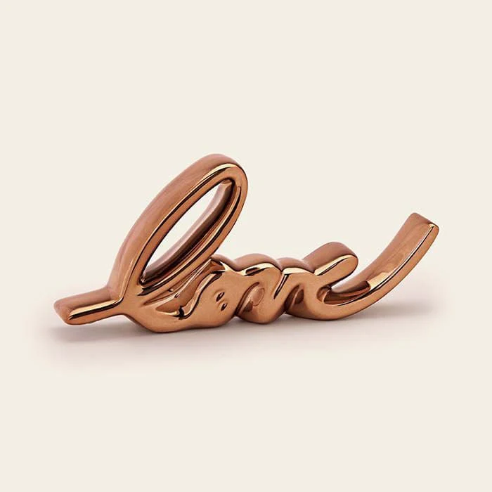Escultura Love em Cerâmica Rose Gold 21cm