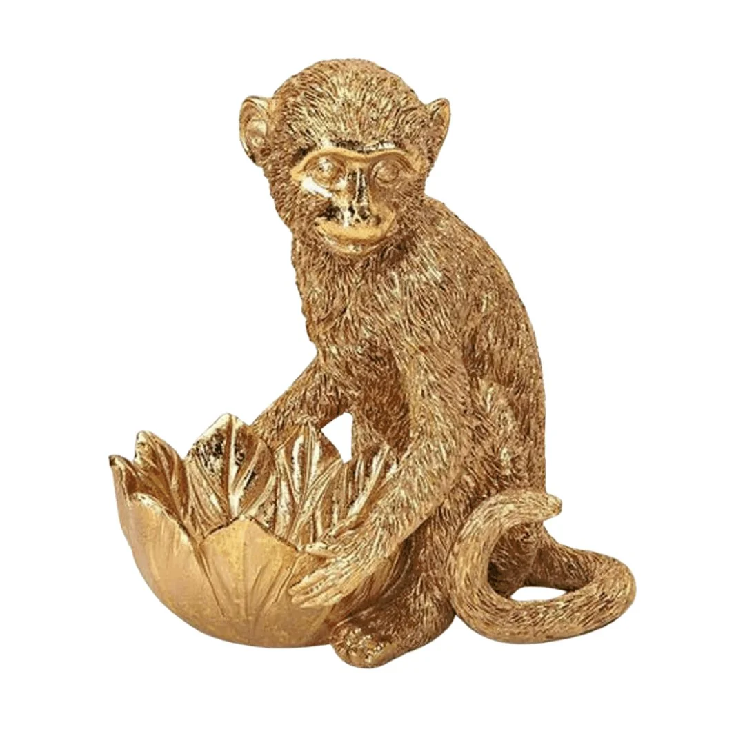 Escultura Macaco em Poliresina Dourado 17cm