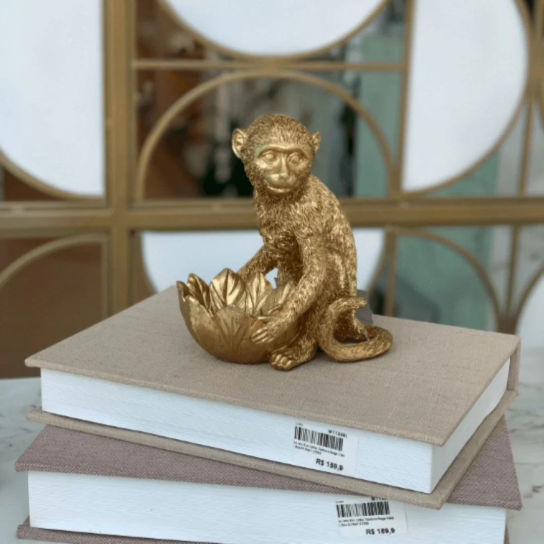 Escultura Macaco em Poliresina Dourado 17cm - Image 2