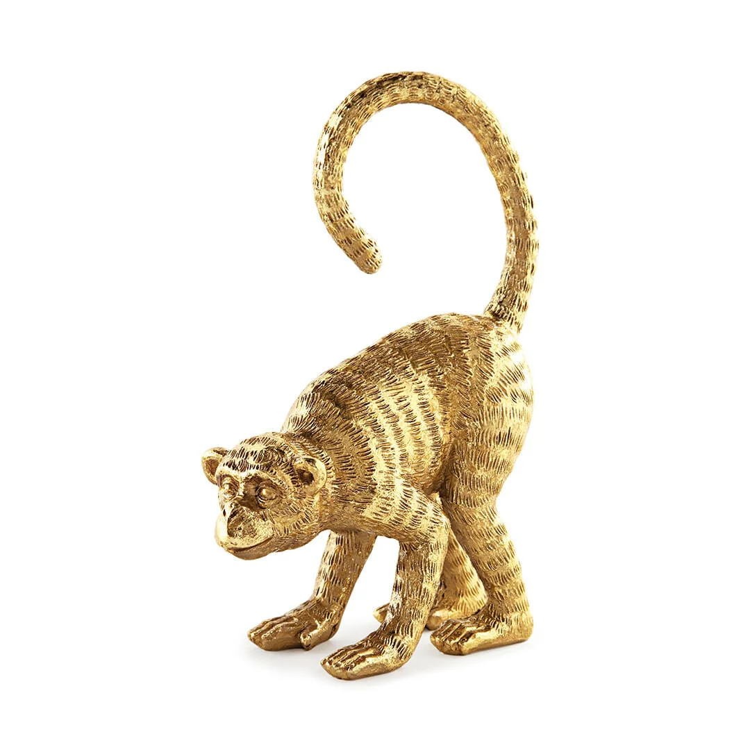Escultura Macaco em Poliresina Dourado 21,5cm