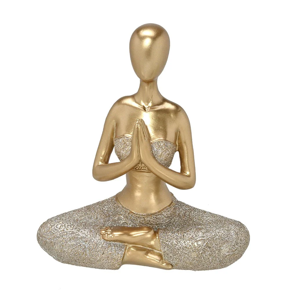 Escultura Mulher Yoga Decorativa Dourado 17cm